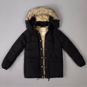 NWT Denim & Supply Ralph Lauren Black Down Puffer Jacket Faux Fur Trimmed Hood L